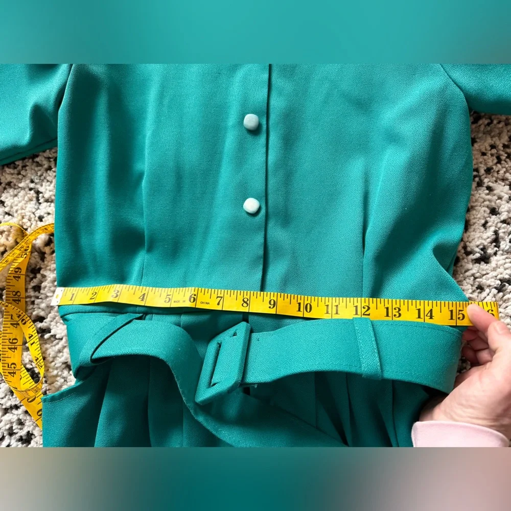 Vintage Teal Belted Midi Dress - Picture 12 of 12
